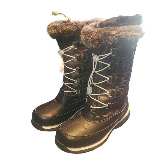 Lands’ End Girls Size 6 EU 38 Hillary Quilted Tall Snow Boots Sherpa Lined Black - Picture 1 of 8